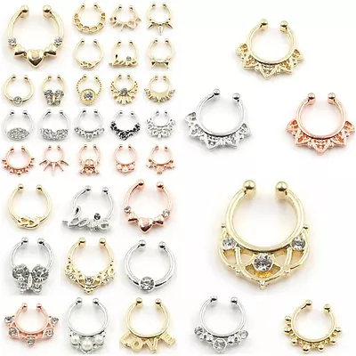 NEW Fake Septum Clicker Non Piercing Nose Clip On Hanger Cheater Body Ring Party • £2.99