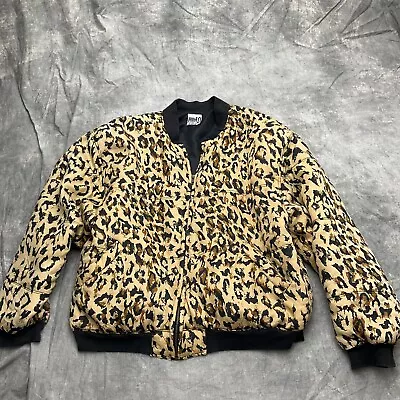 Clio Bomber Jacket Women Large Tan Black Brown Leopard Silk Retro VTG • $26.98