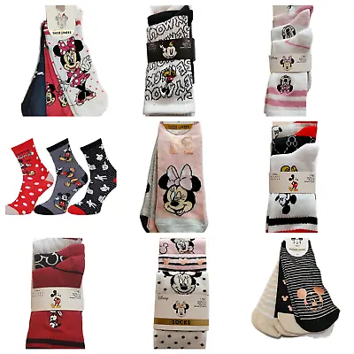 Disney Mickey & Minnie Mouse Women's 3Pairs Ankle Socks UK 4-8 Shoe Liners Gift  • £8.80