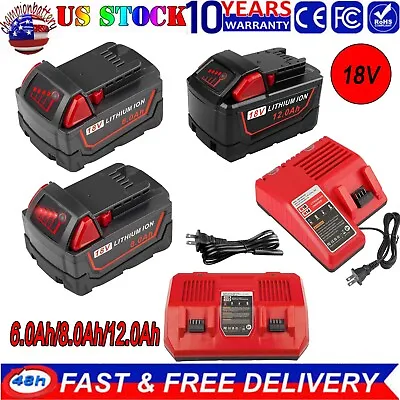 Battery For Milwaukee For M18 18V 12.0AH Extended Lithium 48-11-1860 / Charger • $21.99