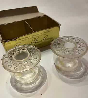 Vintage Candlestick Flower Arrangers Pair 2 Clear Plastic Box 1950s? • $6