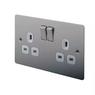 New Lap 13a 2-gang Sp Switched Plug Socket Polished Chrome White Inserts • £5.50