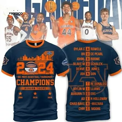 Auburn SEC Men Basketball Tournament Champions 2024 Let Go Tigers 3D T-Shirt • $24.90