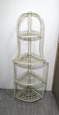 Vintage Victorian Shabby Chic Folding Wrought Iron 4-Tier Corner Shelf Etagere • $198