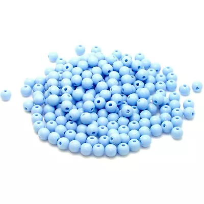 200 Pale Blue Opaque Acrylic Round Beads 6mm X 5.5mm Hole 2mm P00135T • £3.09
