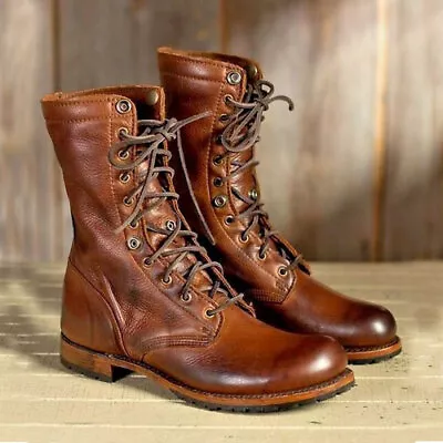 Men's Handmade Leather Military Marching Boots High Ankle Lace Up Derby Boot • $339.99