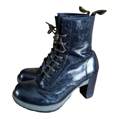 Dr Martens Darcie Black Leather 8 Hole Floral Embossed Boots Uk 5 See... • £89.99