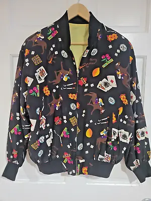 Vintage Womans Casino Horse Racing Smoking Gmbling Jacket Size Med Bomber Style • $89