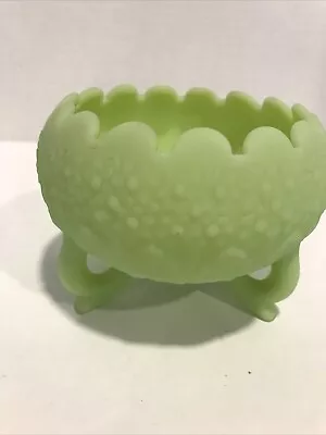 Vintage Fenton Green Milk Glass Jadeite Satin Finish Footed Candy Bowl • $19