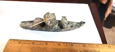 Vintage Soapstone  Hand Made In Kayutat Alaska - Inuit Eskimo Kayak With Seal • $25