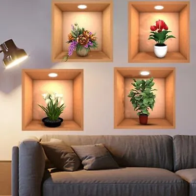4pcs Green Plant Simulate 3D Wallpapers Plants Flower Decals  Dining Living • £5.99