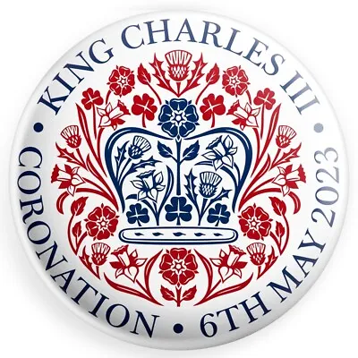 HM King Charles III Coronation Emblem Made By Sir Jony Ive - 38mm Button Badge • $1.60