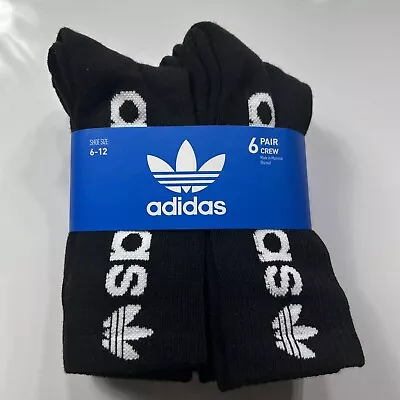 Adidas Men's Crew Socks Athletic Shoes Black 6 Pairs Sizes 6-12 Absorb Moisture • $9.57