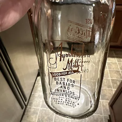 Miller’s Dairy Ayrshire Milk ACL Quart Milk Bottle Sebastopol Santa Rosa CA • $19.99