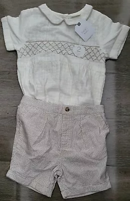 NEXT Baby Boys 12-18 Months Shorts Shirt Bodysuit NEW Cotton Neutral Set Summer • £15