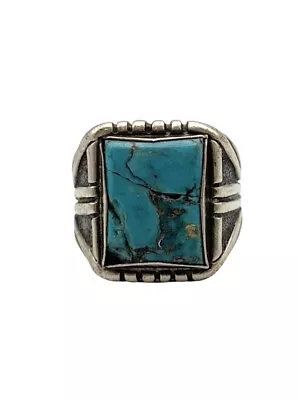 Vintage Southwestern Square Blue Turquoise Sterling Silver Ring Damaged Size 9.5 • $5.50