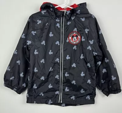 Disney Mickey Mouse 4T 4 Jacket Black Hooded Ears Zip Up Black Patch Trip Unisex • $14.99