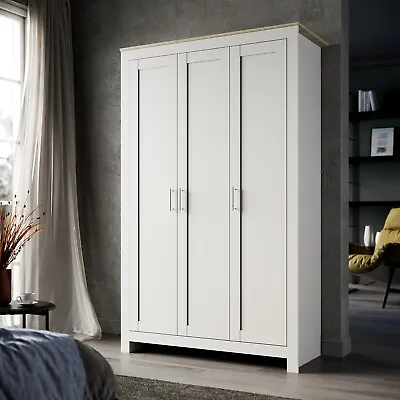 White 3 Door Wardrobe Multi-purpose Solid Wood Classic Wardrobes 1120x1800x500mm • $292