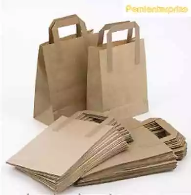 Pack Of 100 Small Brown Kraft Craft Paper Sos Carrier Bag Lunch Dinner Take Away • £8.99