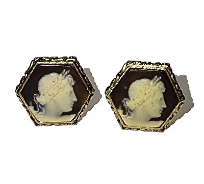 Vintage Dante Apollo Greek Mythology Cameo Face Incolay Gold Tone Cufflinks • $50