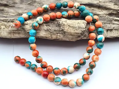 £3.93 • Buy White Blue Ocean Jade Gemstone Beads Round Strand 40 Cm Ø 6 Mm Colored