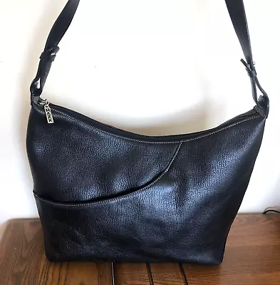 Maxx New York Shoulder Hobo Satchel Tote Bag Black Pebble Leather Zipped • $9.25