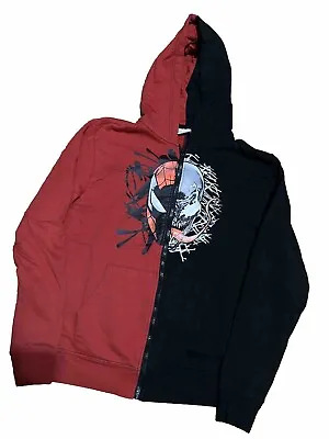 Marvel Venom Spiderman M Kids Zip Medium Hoodie Black Red Color Block Sweatshirt • £14.60