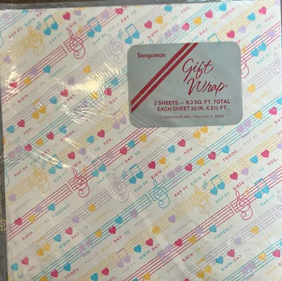 Vintage Musical Happy Birthday Note Gift Wrap Sealed Pkg Hearts NOS Music Rare￼ • $7.99