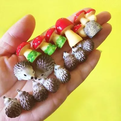 Figurine Hedgehog Mini Mushroom Miniature Animal Fairy Garden Terrarium Decor • $9.83