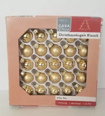 25 Mini Glass Christmas 2cm Ball Hanging Ornaments Gold And Shine With Accessory • $13.99