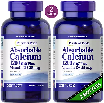 2 Pack Absorbable Calcium 400 Softgels (2x200) 1200mg Plus Vitamin D3 25 Mcg D-3 • $29.70