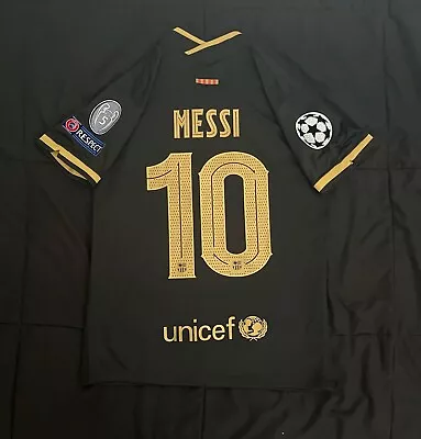 Messi #10 Medium UCL Jersey Black 20/21 Retro Soccer Football Spain Barca M • $59.99