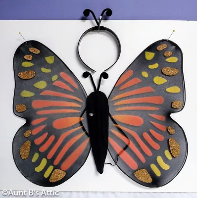 Butterfly Wings Blk & Or Sheer Wired Monarch Butterfly Wings & Antenna Headband • $8.98