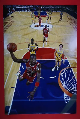 Michael Jordan Chicago Bulls Dunking On L.A. Lakers TV Shot Poster 24X36   MJDK • $23.95