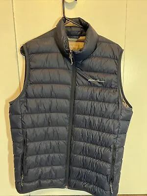 Eddie Bauer EB650 Down Puffer Vest Mens M Navy Blue Full Zip With Pockets • $20