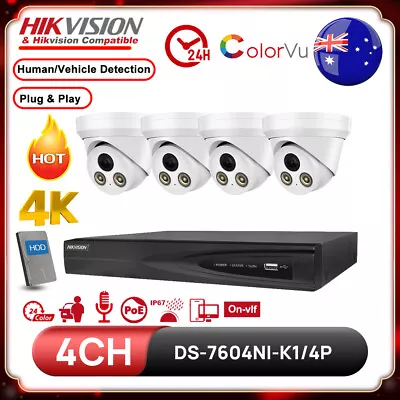 Hikvision 4CH 8MP Colorvu Security IP Camera System 4POE 4K NVR Home CCTV IR30M • $684