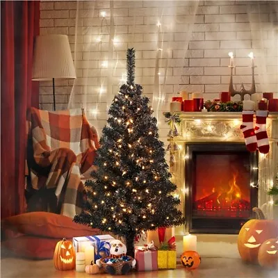 4Ft Pre-Lit Artificial Christmas Tree Black Spruce Halloween Holiday With Stand • $25.99