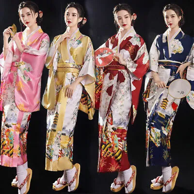 UK Lady Traditional Yukata Robe Cosplay Peacock Kimono Vintage Geisha Dress Obi • £11.51