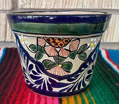 Mexican Ceramic Flower Pot Planter Folk Art Pottery Handmade Talavera #2 • $19.99