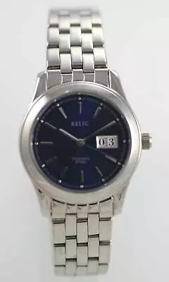 Relic Watch Men Silver Stainless Steel Water Resistant Blue Date Battery Quartz • $29.94