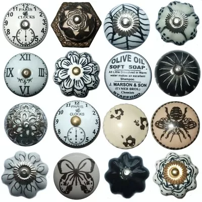 £2.29 • Buy Shabby Chic Black & White Door Knobs Ceramic Cupboard Handles Drawer Pulls K1