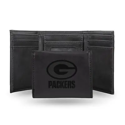 Green Bay Packers Laser Engraved Black Leather Tri-fold Wallet  - Free Shipping • $13.99