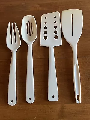 Vintage Almond White Plastic Foley Spatula + Slotted Spoon Fork Utensil Lot Of 4 • $6.80