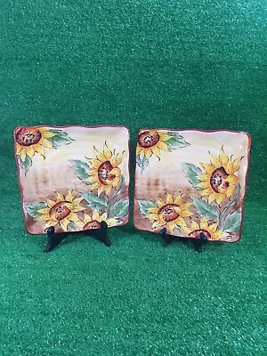 (2) Maxcera Desert Sunflower Square Plate 9  X 9  Hand Painted Ceramic  • $21.99