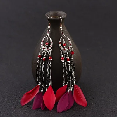 Vintage Women Bohemian Boho Long Chain Feather Tassel Drop Dangle Women Earrings • $0.72