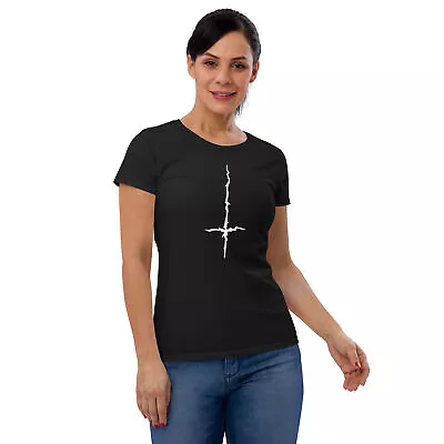 White Melting Inverted Cross Black Metal Women's Short Sleeve Babydoll T-shirt • £28.45
