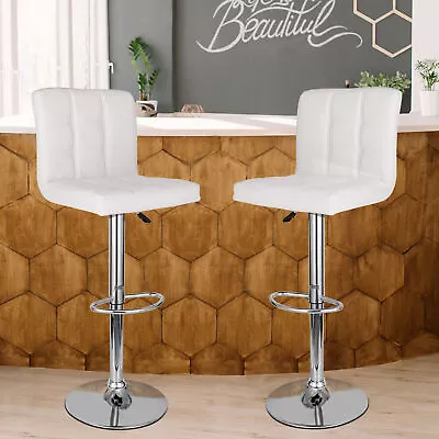 2PCS Modern Bar Stools PU Leather White Chairs W/3 Level Gas Rod Sturdy Swivel • $75.58