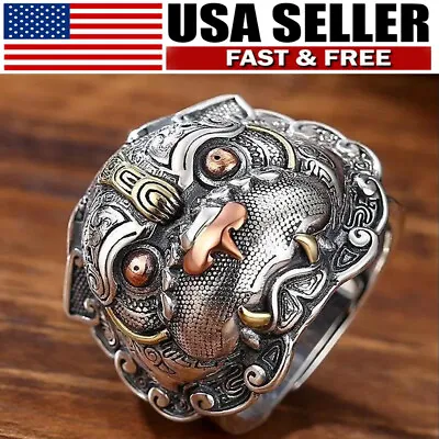 Adjustable Feng Shui Pixiu Ring MANI Mantra Protection Wealth Ring Silver • $7.59