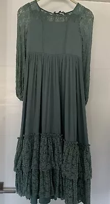 Mia Joy Girls Green Maxi Dress Joyfolie Boutique Tiered Lace Hem-10 • $35