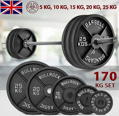 Cast Iron Weight Plates 2  Hole Disc Dumbbell Olympic Barbell Weights Set 170 KG • £399.99